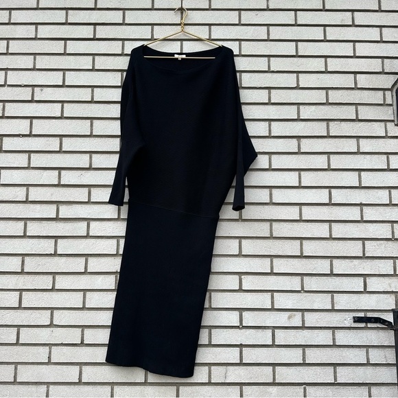 Reiss Black Lara Off-The-Shoulder Ribbed Midi Dress Knit Sweater - Picture 6 of 16